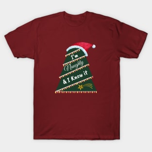 Cute christmas naughty & I know it tree design for T-Shirt